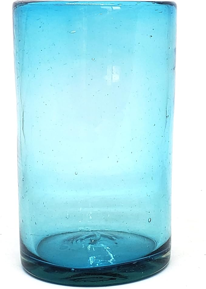 Solid Aqua Blue 14 oz Drinking Glasses (set of 6), Recycled Glass, Lead-free, Toxin-Free (14oz Drinking)