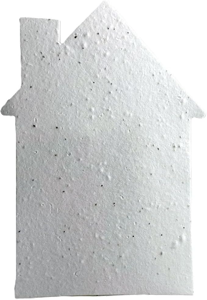 Of The Earth Handmade Paper - Wildflower Seed Paper House Shape Cards - w/Seeds & Petals - 5" x 7" - Set of 8 - Guides & Envelopes Included (10s White Seed)