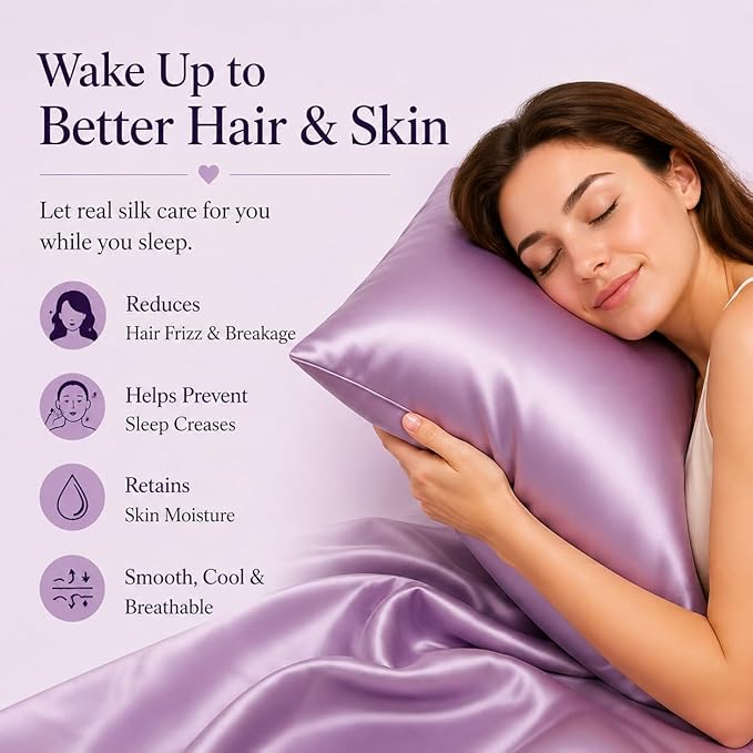 Mulberry Silk Pillowcase King Size Lavender Luxury Made in USA, Premium Silk Pillow Cases Purple for Hair and Face, Real 22 Momme, Anti Aging, 1 Pc 20"x36" (King, Purple)