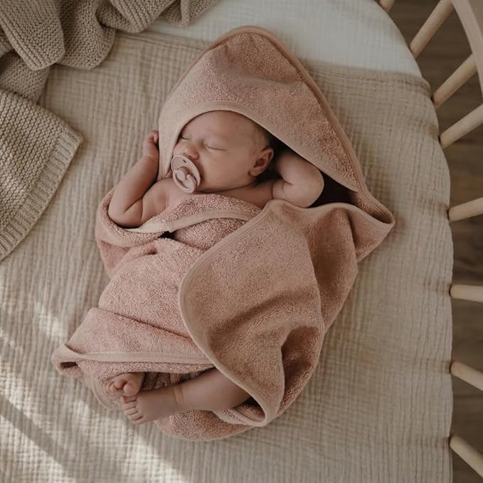 Hooded Baby Towels – 100% Organic Cotton Baby Bath Towels – Baby Boy and Girl Newborn Essentials - Super-Soft and Absorbent. (2-Pack Blush and Baby Blue)