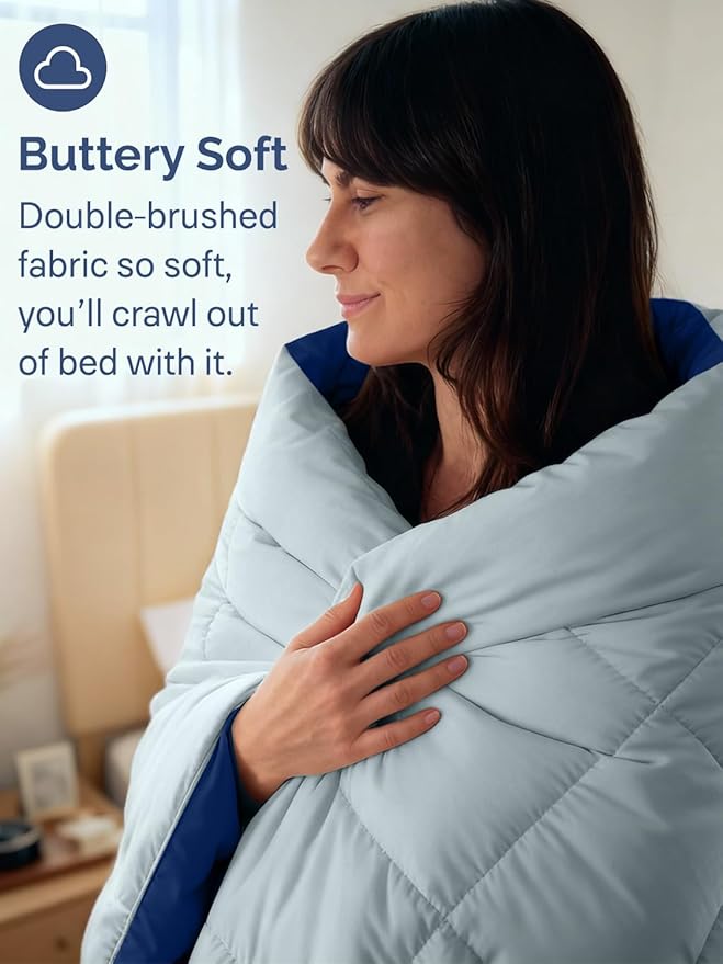 Full Size, Navy Blue/SkyBlue Alternative Down Comforter - Warm, Lightweight & Breathable Hotel Quality Bedding Set for Men, Women, Kids & Teens - All Season Cooling Microfiber Duvet Insert Comforter
