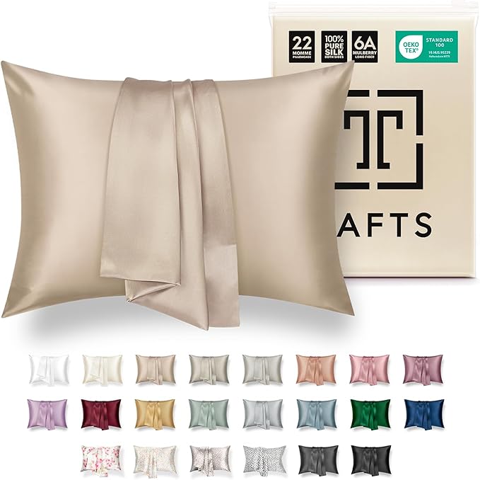Tafts Pillow Cases - 22mm 100% Pure Mulberry 6A Silk Pillowcase for Hair & Skin with Zipper Closure, Cooling, Natural, Organic, Double Sided Silk Pillow Case (Nude, King 20x36, 1pc)