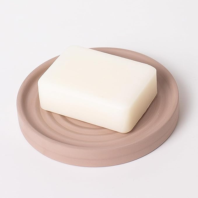 Diatomite Soap Dish, Round Ripple Design, Fast Drying Bathroom Tray for Bar Soap and Sponges (Brown)