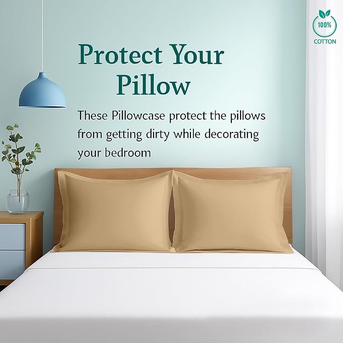 2 Pack Pillow Shams Queen Size 20x30 – 600 Thread Count 100% Organic Cotton Taupe Pillow Covers with 2 Inch Flange, Soft & Smooth Premium Hotel-Quality Pillowcases Set of 2