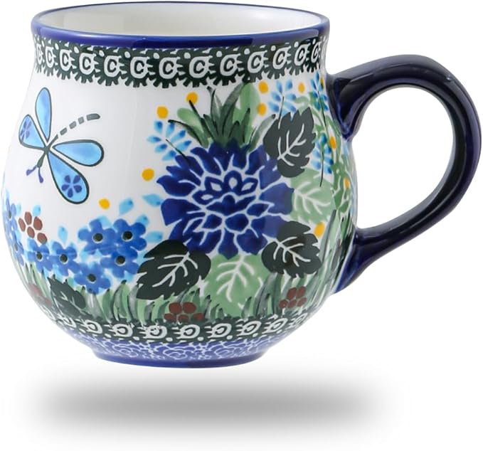 12 oz Ceramic Cup Hand-Painted Handmade Unique Porcelain Floral Mug for Tea Coffee Milk Microwave Dishwasher Safe, Pottery Flower Mug 1 pc, Premium Elegant Gift