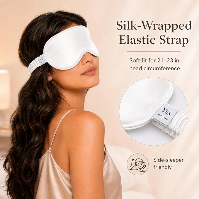 Silk Sleep Mask Light Blocking Luxury 100% Mulberry 19mm Silk Eye Mask Eye Cover Blindfold Ultra Soft Light & Comfy Anti Aging Skin Care with Travel Bag Gift Package