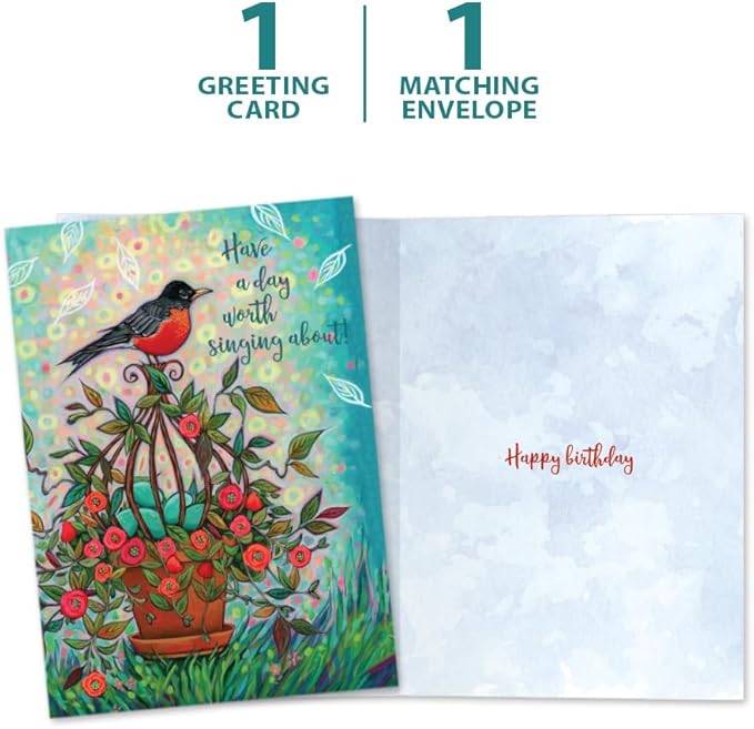 Tree-Free Greetings - Birthday Cards - Artful Designs - 1 Card + Matching Envelope - Made in USA - 100% Recycled Paper - 5"x7" - Bird Songs (GO65460)