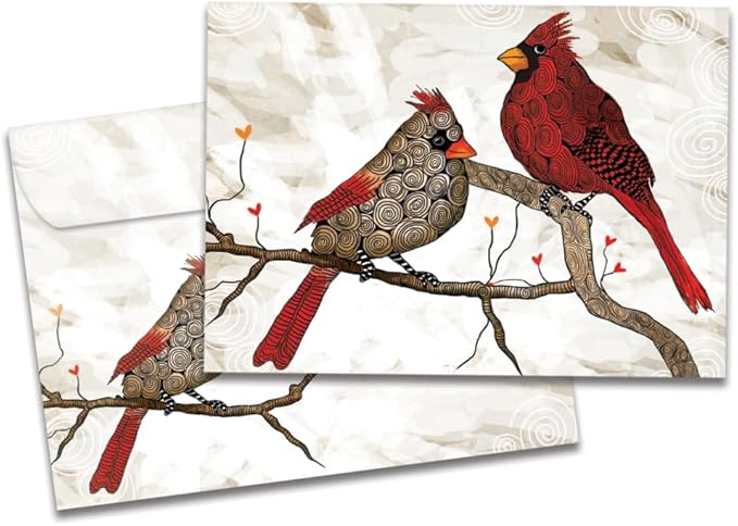 Tree-Free Greetings Holiday Greeting Card with Matching Envelope, Eco Friendly, Made in USA, 100% Recycled Paper, 5" x 7", Cardinals Flitting (GO64224)