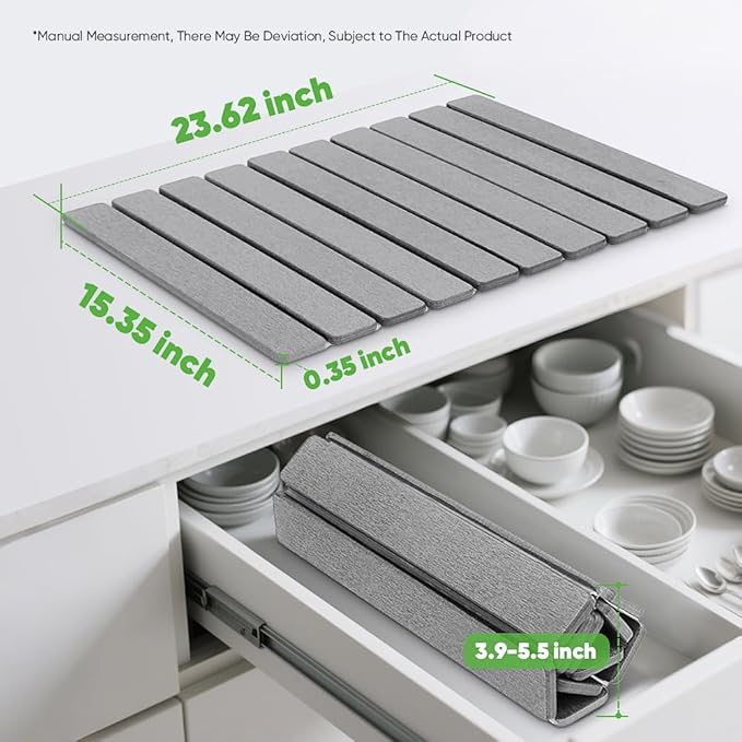 Stone Drying Mat for Kitchen Counter, Quick Diatomaceous Earth Mats for Dishes, 24"L x 16" W Super Absorbent Fast-Drying Collapsible Countertop Stone Mat (Light Grey, 24" x 16")