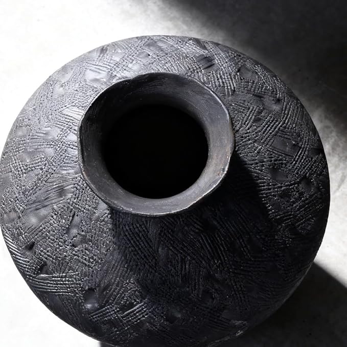 Wabi Sabi Vase, 11.5" Wabi Sabi Decor Rustic Vase, Black Ceramic Vase for Centerpiece, Vintage Farmhouse Decor for Home Decorative, Table, Living Room, Bedroom, Bathroom, Kitchen