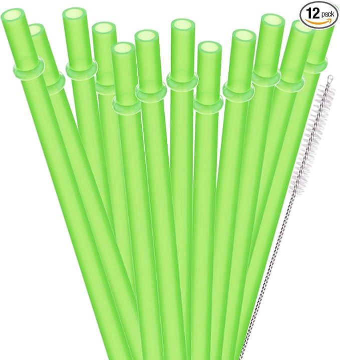 Dakoufish 12 Piece 9 Inch Reusable Plastic Thick Drinking Straws BPA Free Mason Jar Straws Plain Color (9inch,Green)