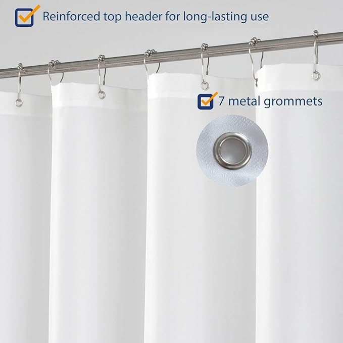 N&Y HOME Fabric Shower Curtain or Liner 36 x 72 Inches Bath Stall Size with 2 Bottom Magnets, Hotel Quality, Washable, Water Repellent, White Spa Bathroom Curtains with Grommets, 36x72 (Pack of 2)