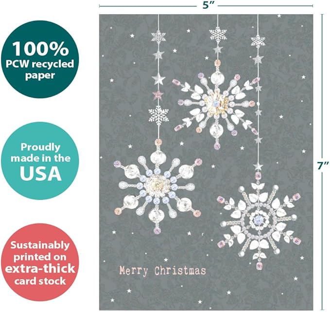 Tree-Free Greetings - Christmas Greeting Card - Artful Designs - 1 Card + Matching Envelope - Made in USA - 100% Recycled Paper - 5"x7" - Silver and Gold Christmas (GO65721)
