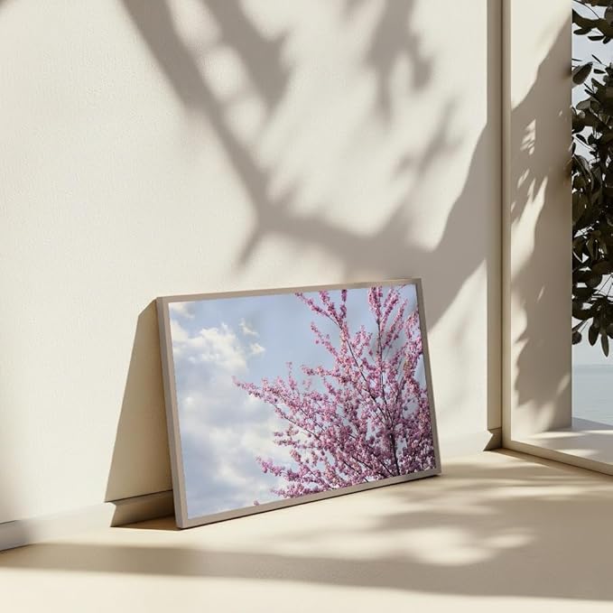 Monem Art Cherry Blossom Spring Sky Photography Print - Floral Nature Art Poster - Wall Decor for Living Room, Bedroom or Office - 12x16 Silver Framed CANVAS Wall Art by Mareike Bohmer