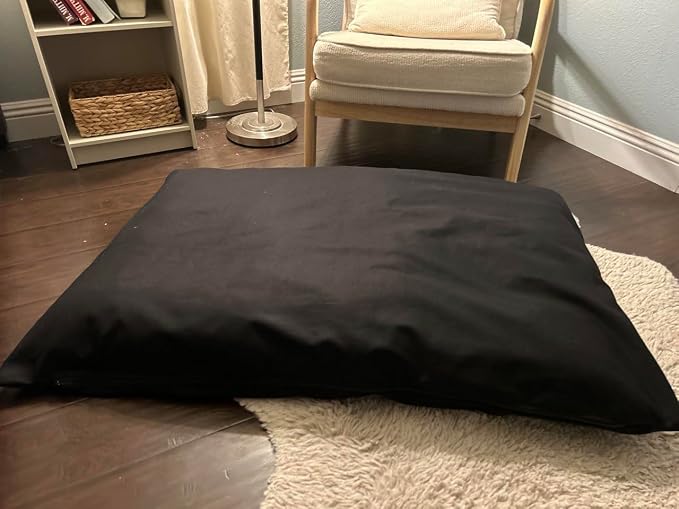 Natural Cotton Canvas Dog Bed – Raw Cotton Filled Pet Cushion Insert, Breathable Eco-Friendly Dog Mattress, Durable Washable Cover with Zipper (Black, X Large 53"x36"x5")