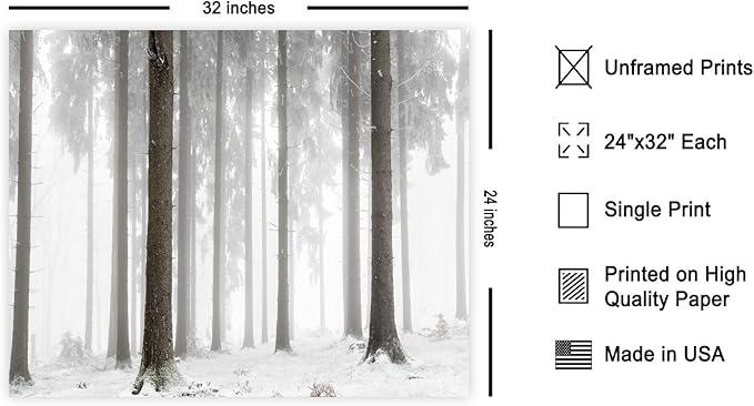 Monem Art Foggy Winter Forest Photography Print - Minimalist Snowy Landscape Poster - Wall Decor for Living Room, Bedroom or Office - 24x32 Unframed Wall Art by Mareike Bohmer