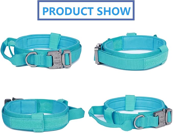 Tactical Dog Collar and Leash Set Adjustable Military Nylon Dog Collar with Control Handle and Heavy Duty Metal Buckle for Large Dogs（Blue XXL