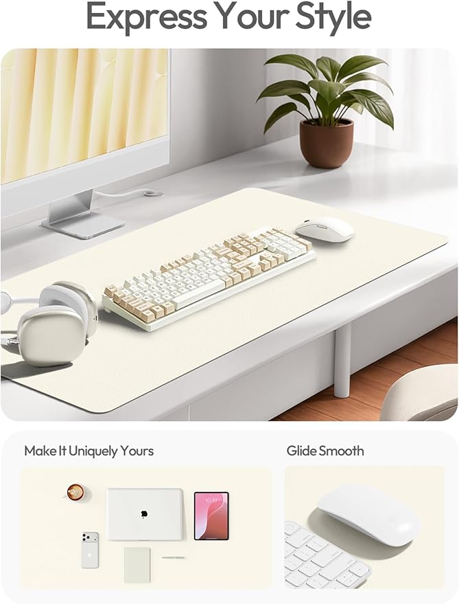 YSAGi Leather Desk Protector, Office Mat, Large Mouse Mat, Non-Slip PU Leather Blotter, Laptop Desk Mat, Waterproof Writing Pad for Office and Home(Cream, 63" x 24")