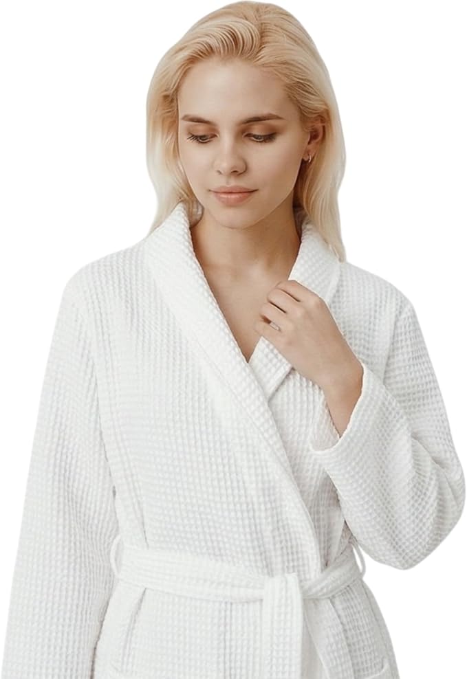 Women's Turkish Waffle Robe, Lightweight Cotton Long Bathrobe for Women