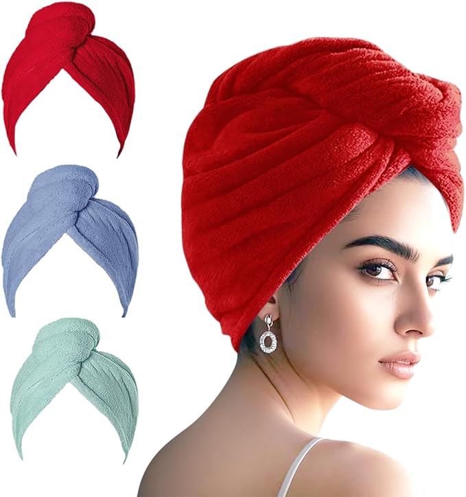 Microfiber Hair Drying Towel Wrap for Women, Hair Turbans Towel for Wet Hair,turbie Twist Hair Towels(The Color of the Picture is for Reference only) (Light Green,Red,Dark Blue)