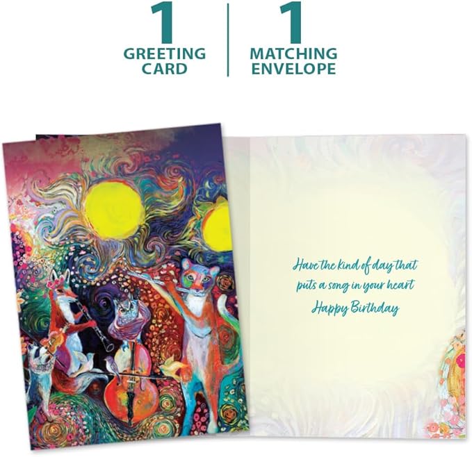Tree-Free Greetings - Birthday Card - Artful Designs - 1 Card + Matching Envelope - Made in USA - 100% Recycled Paper - 5 x 7 - Animal Serenade (GO61532)