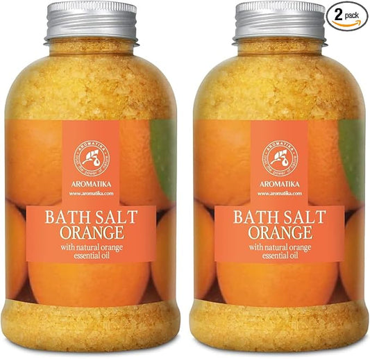 Orange Bath Salts w/Natural Orange Essential Oil 21.16 Oz - Good for Beauty - Bathing - Body Care - Wellness - Spa - Bath (Pack of 2)