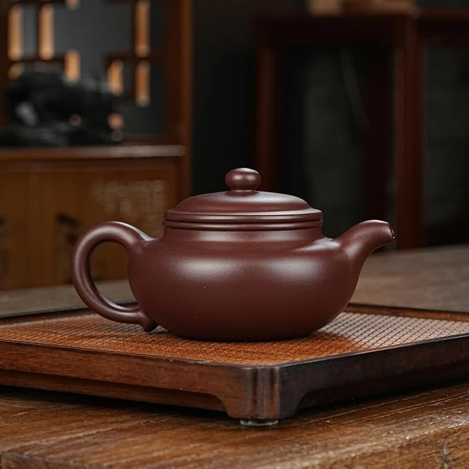 Fine Zisha Teapot Series,Chinese Genuine Handmade Yixing Purple Clay Tea Pot 12.8 Oz,Infuse Brew Kungfu Tea Maker -Fanggu Teapot