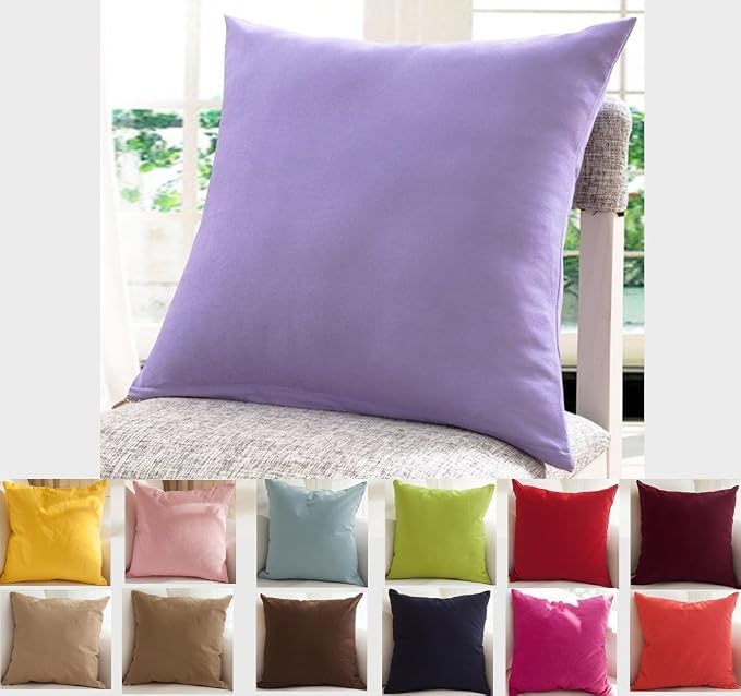TangDepot 100% Cotton Solid Throw Pillow Cover 18x18 Light Purple Lavende | 100% cotton, same-color zip, machine wash & air dry. For living room, bedroom, office, car. Many colors & sizes. Cover only.