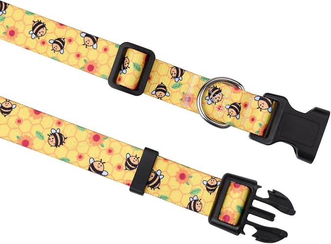 Mihqy Dog Collar with Bohemia Floral Tribal Geometric Patterns - Soft Ethnic Style Collar Adjustable for Small Medium Large Dogs(Bee,L)