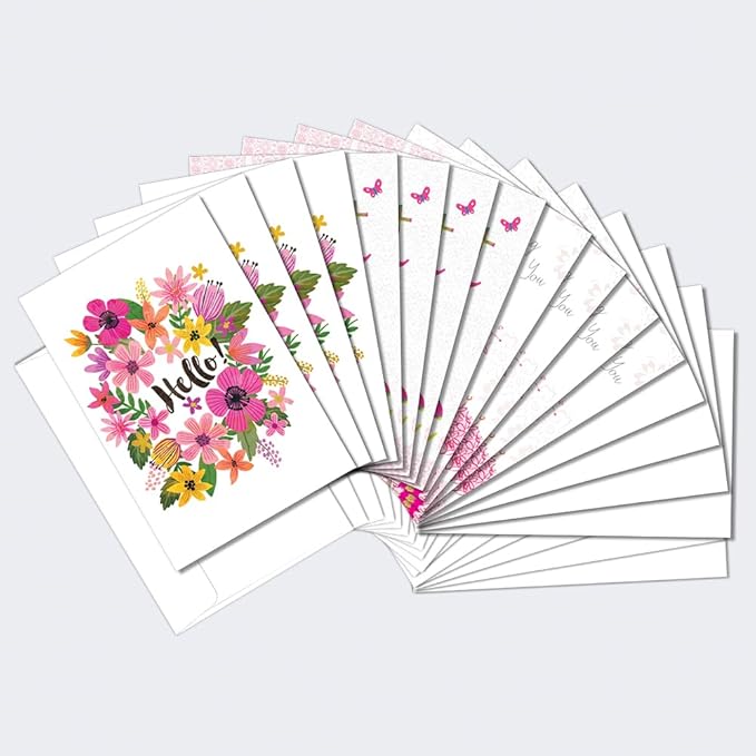 Tree-Free Greetings - All Occasion Cards - Artful Designs - 16 Assorted Cards + White Envelopes - Made in USA - 100% Recycled Paper - 4"x6" - Bursting with Vibrancy (FP54168)