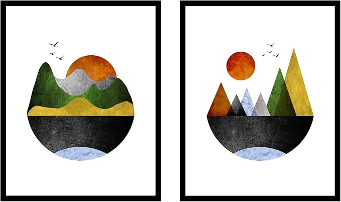 Abstract Mountain Art Print, Minimalist Abstract Wall Decor, Modern Geometric Wall Art, Set of 2 Prints - 8x10 inch - No Frame