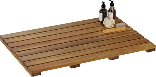 26"x16.9" Solid Acacia Wood Shower Mat, Non Slip Wooden Bath Mat, Indoor Outdoor Entryway Door Mat Multi-Purpose Plant Stand for Shower Bathtub Pool Spa Garden (Large)