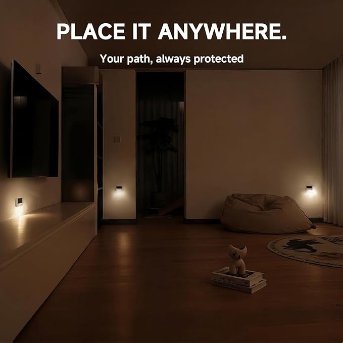 Motion Sensor Night Light, 2 Pack Solar NightLight Indoor No Charging Needed, Magnetic Wall Mount or Tabletop, 3000K Soft Warm Light for Bedroom, Bathroom, Hallways, Stairway, Cruise Ship