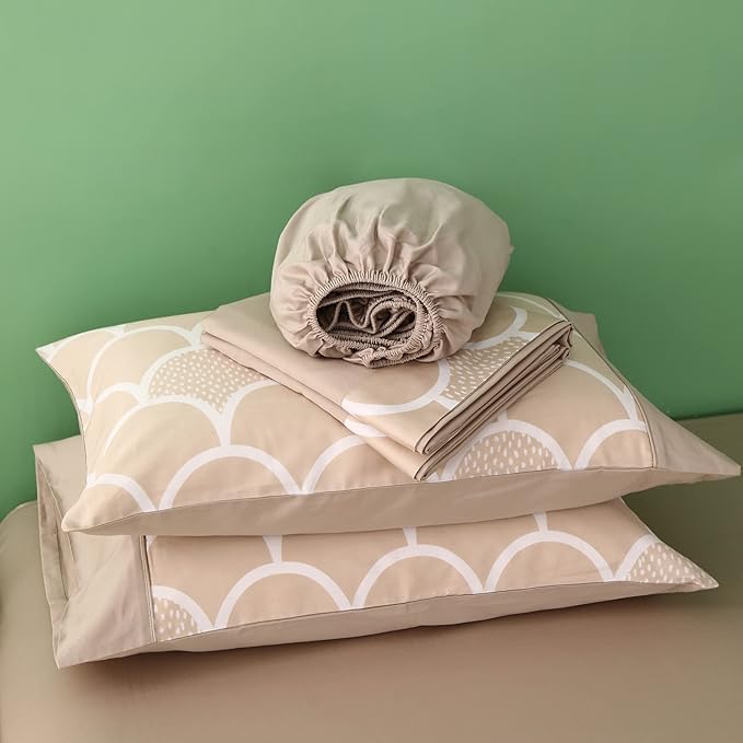 Simple&Opulence 100% Organic Cotton Sheet Set for Kids Teens, 4 Pieces Soft Bed Sheets Boy Girl Warm Adorable - Alpaca, Queen