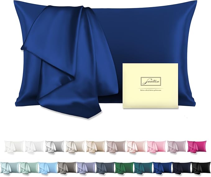 Natural Mulberry Silk Pillowcase for Hair and Skin Queen Size 20"X30" Pillow Case with Hidden Zipper Soft Breathable Smooth Cooling Silk Pillow Covers for Sleeping (Royal Blue,Queen,1Pcs)