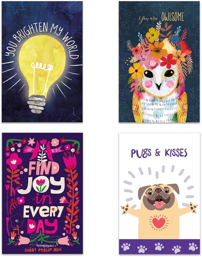 Tree-Free Greetings - All Occasion Cards - Artful Designs - 16 Assorted Cards + White Envelopes - Made in USA - 100% Recycled Paper - 4 x 6 - Brighten (FP54257)
