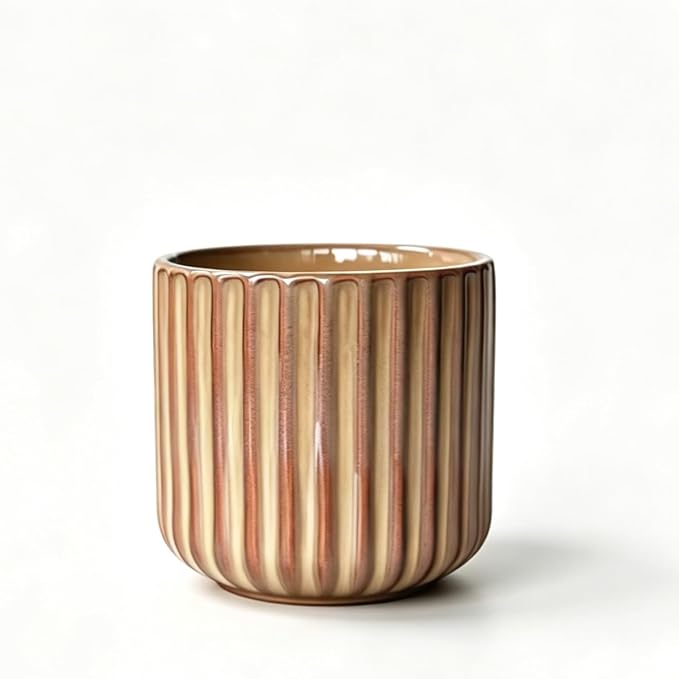 Japanese Ceramic Mug, Vintage Tea Cup 6oz Striped Cup No Handle Drinking Cup for Latte Milk Water Beverage Juice Microwave and Dishwasher Safe, Kiln Transformation Cup (Vintage Brown)