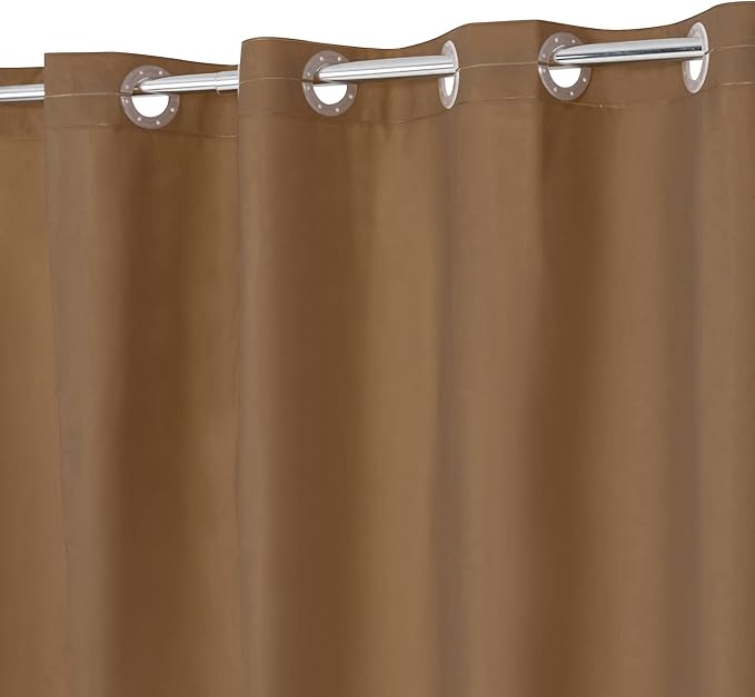 No Hook PEVA Shower Curtain or Liner - 8G Heavy Duty Brown Bathroom Shower Curtain No Hooks Required, Waterproof Plastic & PVC Free, Standard Size 71 x 74, Brown