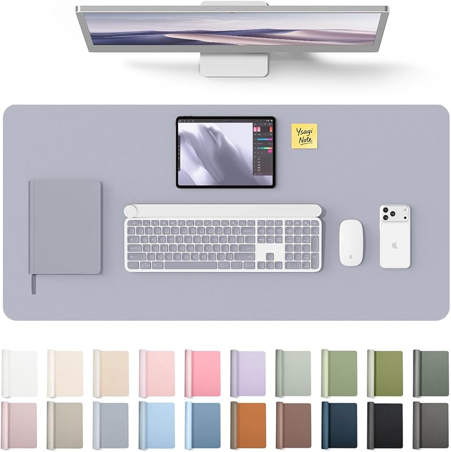 YSAGi Leather Desk Pad Protector, Office Desk Mat, Large Mouse Pad, Non-Slip PU Leather Desk Blotter, Laptop Desk Pad, Waterproof Desk Writing Pad for Office and Home (Soft Lavender, 35.4" x 17")