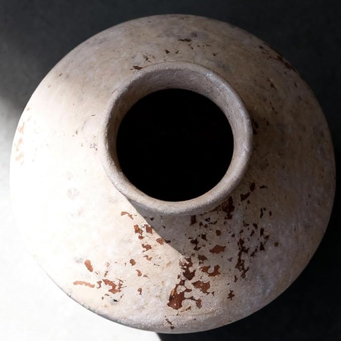 Wabi Sabi Vase 6.7in, Whitewashed Ceramic Vase, Wabi Sabi Decor Vintage Vases for Centerpiece, Round Low Pottery Vase Rustic Farmhouse Decor for Coffee Table Shelf Entryway