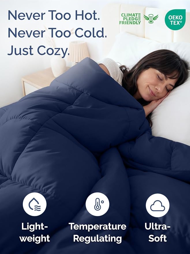 Queen Size, Navy Blue Alternative Down Comforter - Warm, Lightweight & Breathable Hotel Quality Bedding for Men, Women, Kids and Teens - All Season Oversized Cooling Microfiber Duvet Insert Comforter