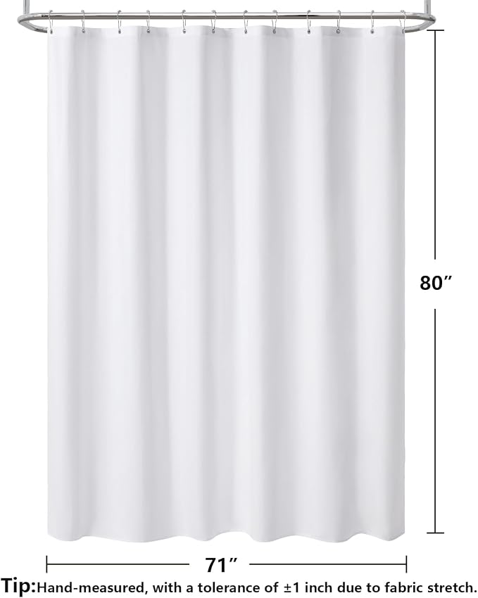 120GSM Ultimate Waterproof Fabric Shower Curtain Liner - TPU Lamination Technology with 3 Magnets,Machine Washable,71x80 Inch Soft Cloth Shower Curtain or Shower Liner,for Bathroom(White)