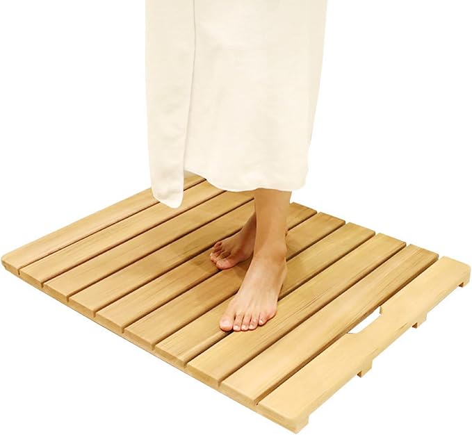 Bamboo Bath Mat,Natural Wooden Shower Mat,for Bathroom Showers,Bathtubs,Non-Slip Shower Floor Mat with Slatted Design for Indoor and Outdoor,Durable and Customizable,60x110cm/24x43in