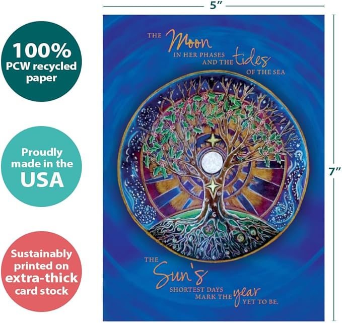 Tree-Free Greetings Winter Solstice Cards - 16 Recycled 5x7 Cards & Matching Envelopes, Thick Cardstock, Sustainably Made in USA - Peaceful Snowy Evenings