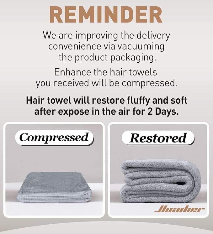 Hicober Microfiber Hair Towel, 2Packs Hair Turbans for Wet Hair, Drying Hair Wrap Towels for Curly Hair Women Anti Frizz (Purple,Grey)