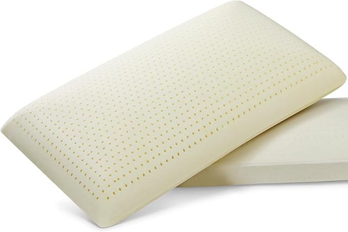 100% Natural Talalay Latex Pillow, Luxury Support Sleeping Bed Pillow for Side, Back, and Stomach Sleepers, Latex Foam Pillow, Removable Breathable Cotton Cover (1, Queen (Low Loft))