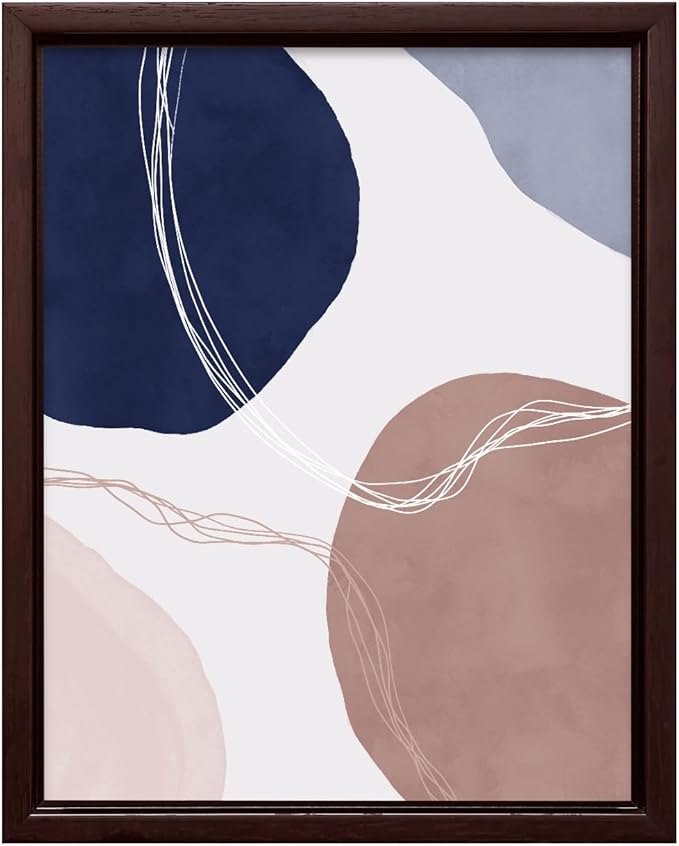 Monem Art Abstract Organic Shapes Print - Scandinavian Blue Geometric Poster - Wall Decor for Living Room, Bedroom or Office - 16x20 Brown Framed CANVAS Wall Art by Mareike Bohmer