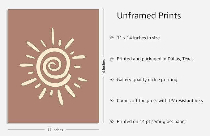 Y2K BOO Abstract Spiral Sun UNFRAMED Wall Art Swirl Sunburst Print Earth Tones Terracotta Tan Mid Century Modern 11x14 Inch Heavyweight Paper Studio Decor