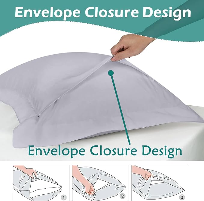 2 Pack Euro Pillow Shams 24x24 – 600 Thread Count 100% Organic Cotton Silver Square Pillow Covers with 2 Inch Flange, Soft & Smooth Premium Hotel-Quality Pillowcases Set of 2