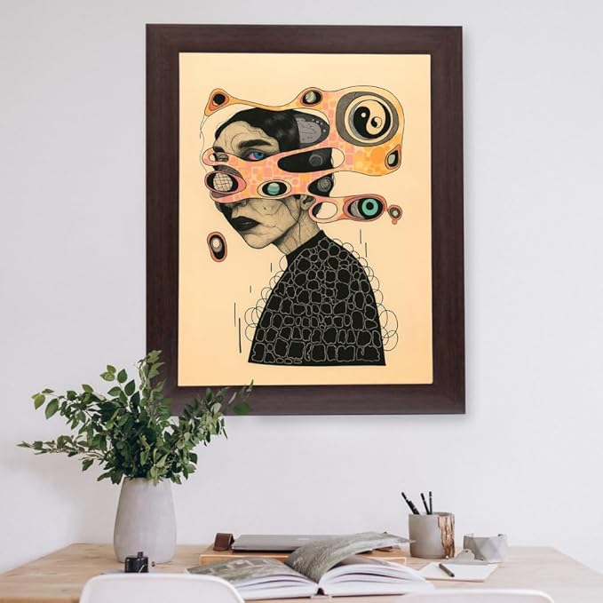InkFlow Posters Surreal Abstract Portrait Poster - Creative Line Art with Bold Eyes and Geometric Patterns - Modern Graphic Print for Living Room, Bedroom, Office - 16x20 Unframed Canvas Print